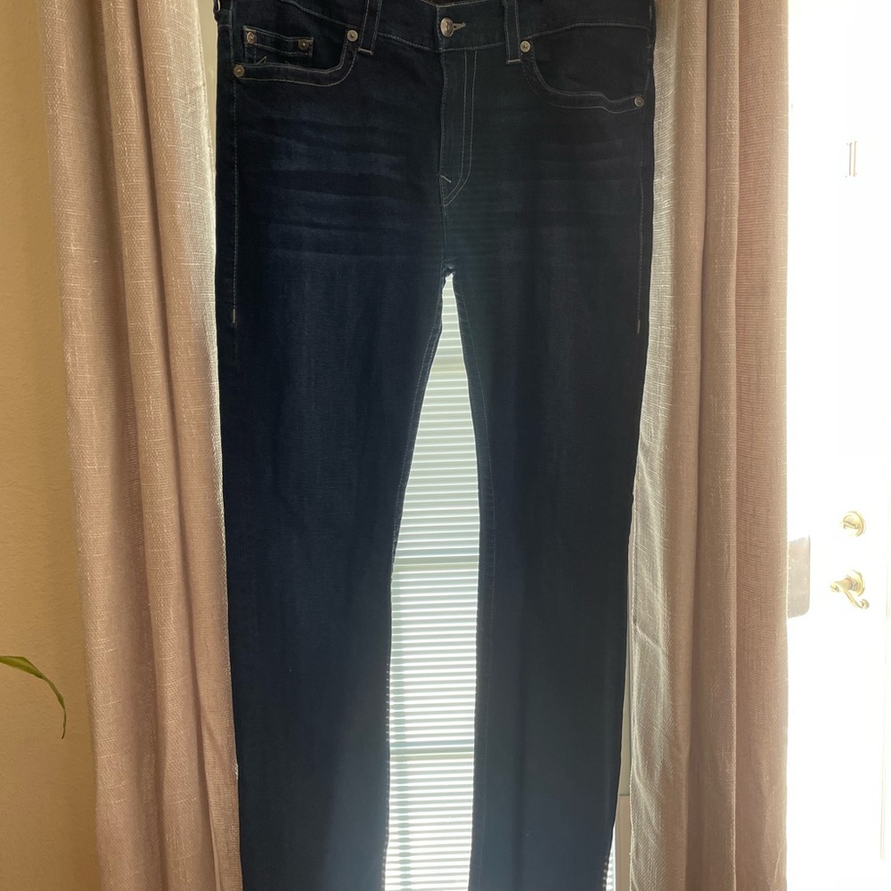 True Religion Mens 38W Rocco Relaxed Skinny Dark Jeans